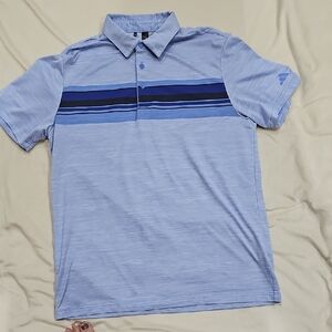 adidas Light Blue Polo with Navy Stripes